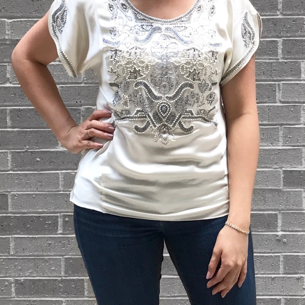 Burning Torch silk beaded cocktail blouse